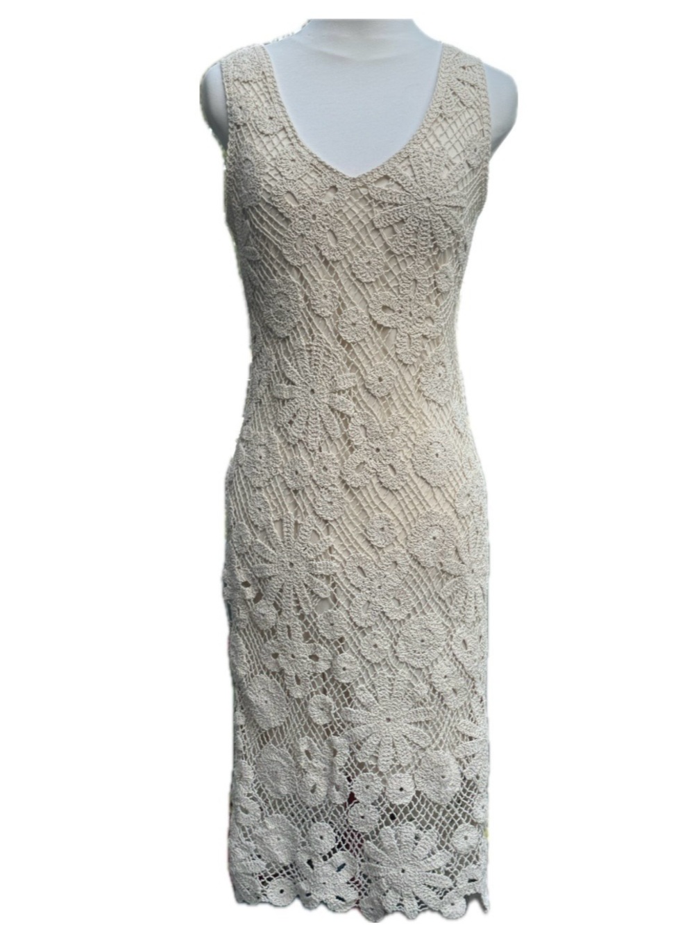 Sleeveless Cream Crochet Midi Dress
